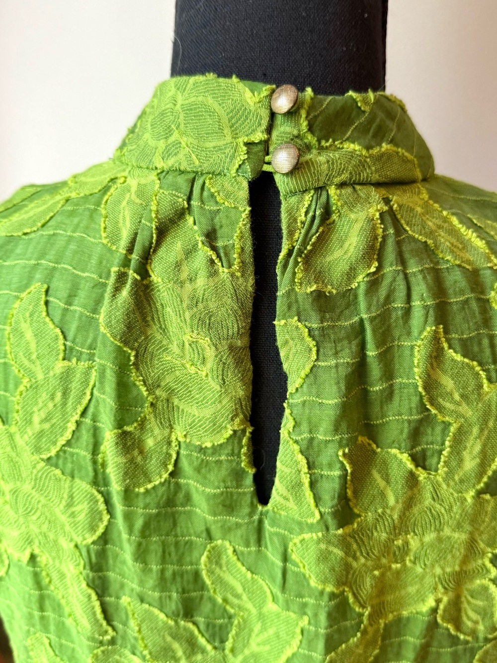 Maeve Anthropologie Green Floral Jacquard Mock Neck Ruffle Hem Sleeveless Top - Picture 6 of 11